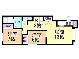ユーチャリスC 2LDKの間取図画像