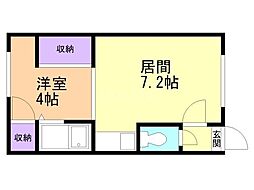 クリスティーヌA 1DKの間取図画像