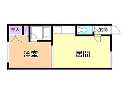 エンジェルミキ 1DKの間取図画像