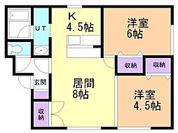 新都ハイツ 2LDKの間取図画像