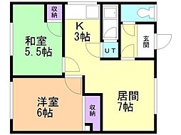 福鶴マンション1 2LDKの間取図画像
