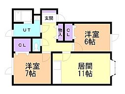 サクセス秋月 2LDKの間取図画像