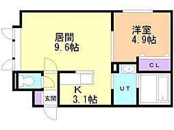シャルマン春光B 1LDKの間取図画像