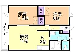 キャスル永山 2LDKの間取図画像
