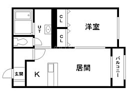 シャンノール医大前 1LDKの間取図画像