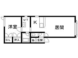 ローズガーデンB 1LDKの間取図画像