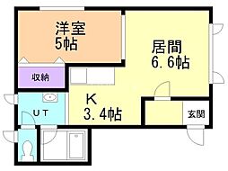パリエS-2-3 1LDKの間取図画像