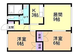 トーシンハイツ 2LDKの間取図画像