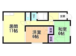 リバティーハイツ 2LDKの間取図画像