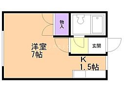 忠和グリーンハイムB 1Kの間取図画像
