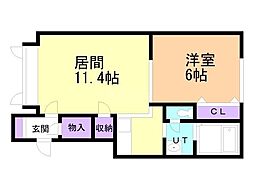 プレズィール豊岡B 1LDKの間取図画像
