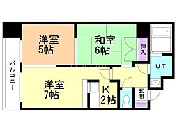 日宝ノルテ1条通 2DKの間取図画像