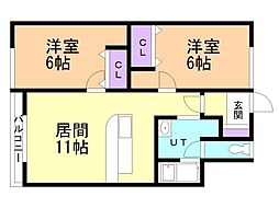 壱番館A 2LDKの間取図画像