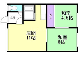 コーポ・東 2LDKの間取図画像
