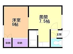 テラスハウス忠和 1DKの間取図画像