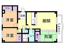 エスティ三番舘1号舘 3LDKの間取図画像