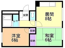 マスオカハイツ 2LDKの間取図画像