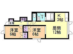 フェルメール神楽 2LDKの間取図画像