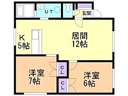 ダンハイムクニ 2LDKの間取図画像
