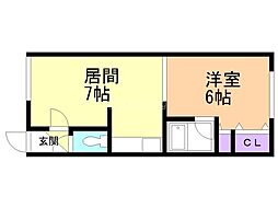 エンジェルミキ 1DKの間取図画像