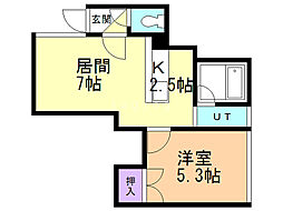 スマイル東旭川 1DKの間取図画像