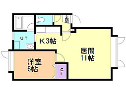 アルカディア壱号館 1LDKの間取図画像