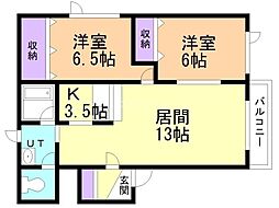 グランデール豊岡1 2LDKの間取図画像
