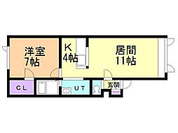 ラフィング南 1LDKの間取図画像