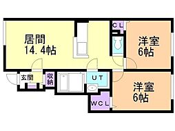 メゾンドクレール 2LDKの間取図画像