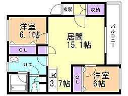 グランデ25 2LDKの間取図画像