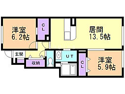 プレジール 2LDKの間取図画像
