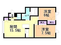 ビクトリー大通A 2LDKの間取図画像