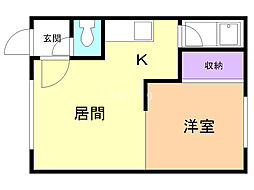 テルメハイツA 1DKの間取図画像
