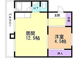 ビレッジハウス砂川2号棟 1LDKの間取図画像