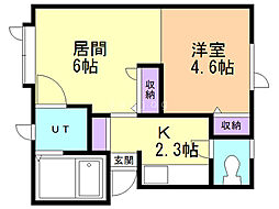 youトピア豊岡弐番街D 1LDKの間取図画像