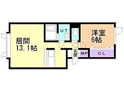 ヴィエナC 1LDKの間取図画像