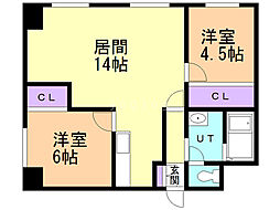 グランビューエーコー 2LDKの間取図画像