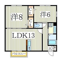 キャッスル冨士 2階2LDKの間取り