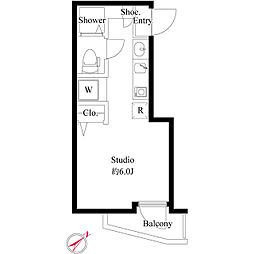 セレブラーレ町屋 2階ワンルームの間取り