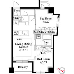 343レジデンス目黒I（オープンレジデンシア） 8階2LDKの間取り