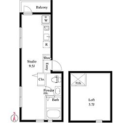 Luna Park Horikiri 3階ワンルームの間取り