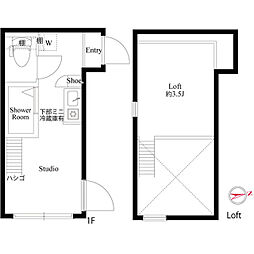 ハーモニーテラス神谷 1階ワンルームの間取り