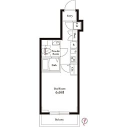 アペルト西新宿 6階1Kの間取り