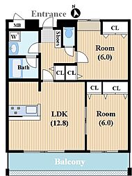 CasaGracia 2LDKの間取図画像