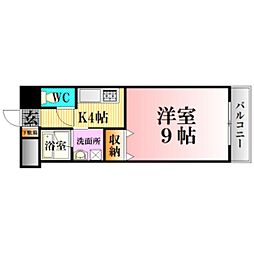 広島電鉄8系統 十日市町駅 徒歩1分の賃貸マンション 9階1Kの間取り
