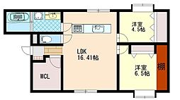 ウエストコート宇品 2階2LDKの間取り