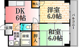 JR呉線 天神川駅 徒歩30分の賃貸マンション 3階2DKの間取り