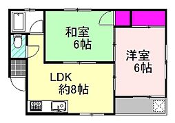 大原マンション 2LDKの間取図画像