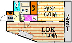 第3シモビル 1LDKの間取図画像