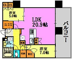 シティタワー広島 2LDKの間取図画像